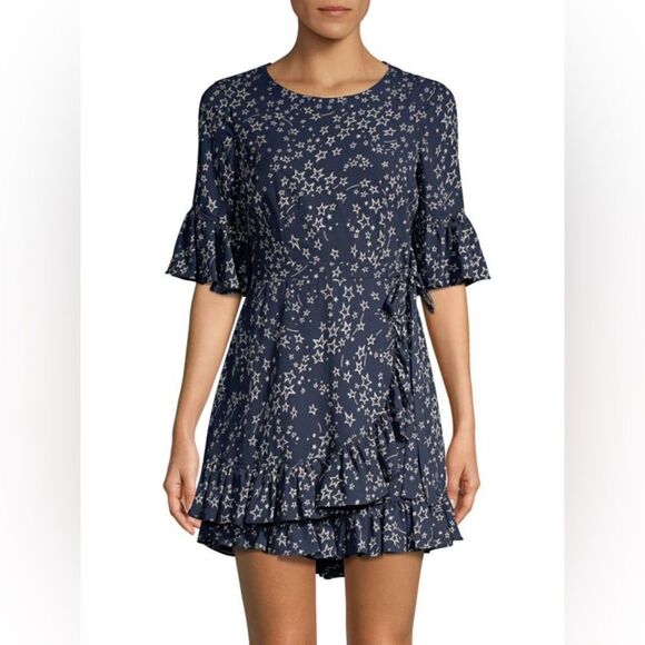 Likely Delilah Star Pattern Blue Wrap Romper - Picture 1 of 10